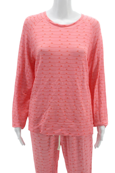Stripe & Stare Womens Heart Print Crew Neck Long Sleeve Pajama Set Pink Size L