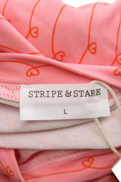 Stripe & Stare Womens Heart Print Crew Neck Long Sleeve Pajama Set Pink Size L