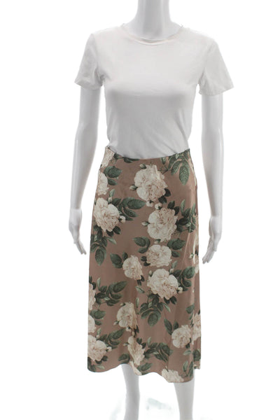 Cami NYC Womens Beige Silk Floral Straight Pencil Midi Skirt Size S