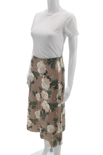 Cami NYC Womens Beige Silk Floral Straight Pencil Midi Skirt Size S
