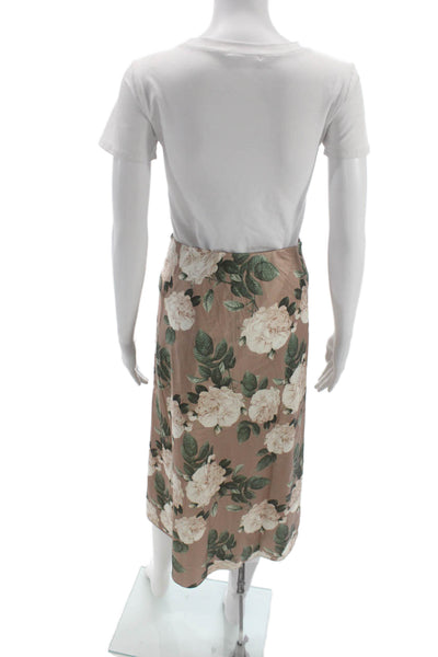 Cami NYC Womens Beige Silk Floral Straight Pencil Midi Skirt Size S