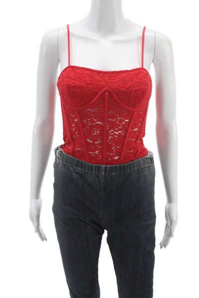 Cami NYC Women Red Floral Corselette Bodysuit Plunge Neckline Sleeveless Size 2
