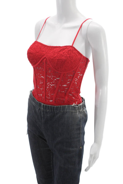 Cami NYC Women Red Floral Corselette Bodysuit Plunge Neckline Sleeveless Size 2