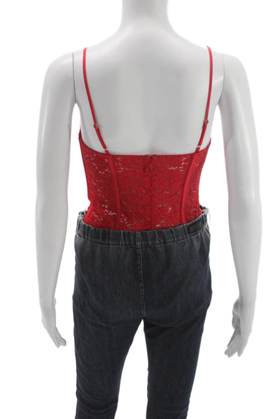 Cami NYC Women Red Floral Corselette Bodysuit Plunge Neckline Sleeveless Size 2