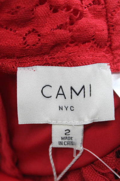 Cami NYC Women Red Floral Corselette Bodysuit Plunge Neckline Sleeveless Size 2