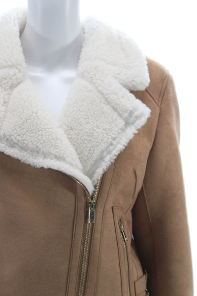 Generation Love Women Brown Biker Jacket Zip Long Sleeve Aviator Size M