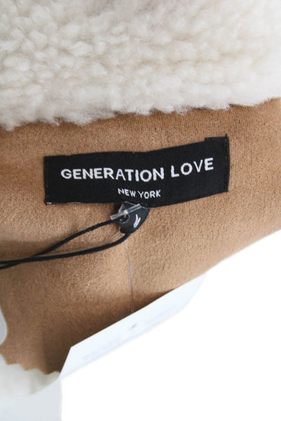 Generation Love Women Brown Biker Jacket Zip Long Sleeve Aviator Size M