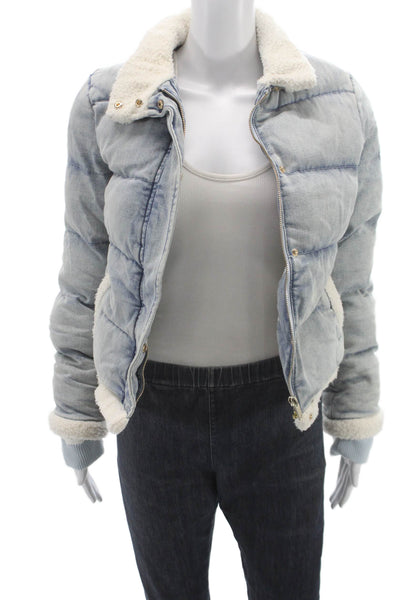 Generation Love Women Puffer Jacket Blue Zip Cotton Long Sleeve Size S