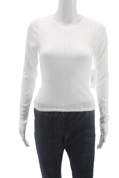 Perfect White Tee Women Basic Long Sleeve T-Shirt Cotton Crew Neck Size XS