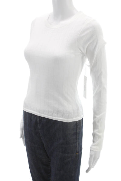 Perfect White Tee Women Basic Long Sleeve T-Shirt Cotton Crew Neck Size XS