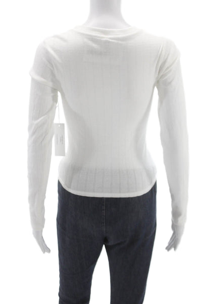 Perfect White Tee Women Basic Long Sleeve T-Shirt Cotton Crew Neck Size XS