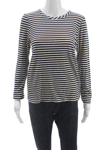 Perfect White Tee Women Blue Striped Basic T-Shirt Long Sleeve Crew Neck Size S