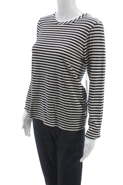 Perfect White Tee Women Blue Striped Basic T-Shirt Long Sleeve Crew Neck Size S