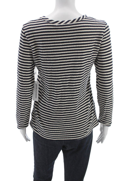 Perfect White Tee Women Blue Striped Basic T-Shirt Long Sleeve Crew Neck Size S