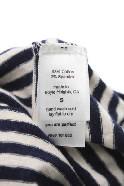 Perfect White Tee Women Blue Striped Basic T-Shirt Long Sleeve Crew Neck Size S