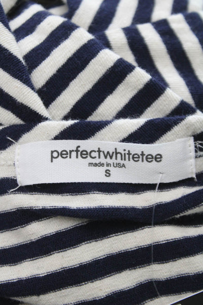 Perfect White Tee Women Blue Striped Basic T-Shirt Long Sleeve Crew Neck Size S