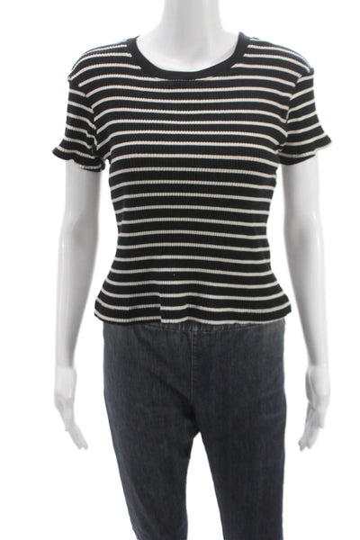 Perfect White Tee Women Basic Striped Black Cotton Crew Neck T-Shirt Size XS