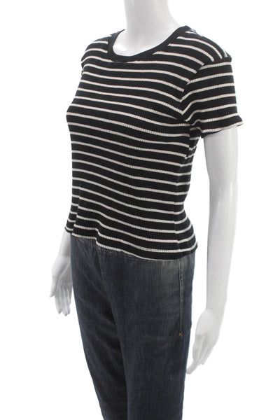 Perfect White Tee Women Basic Striped Black Cotton Crew Neck T-Shirt Size XS