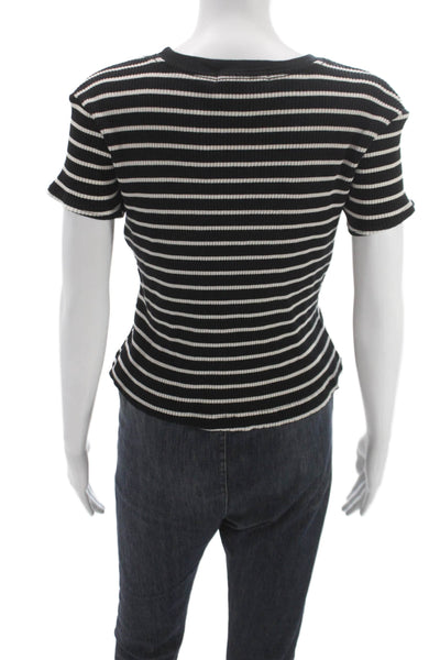 Perfect White Tee Women Basic Striped Black Cotton Crew Neck T-Shirt Size XS