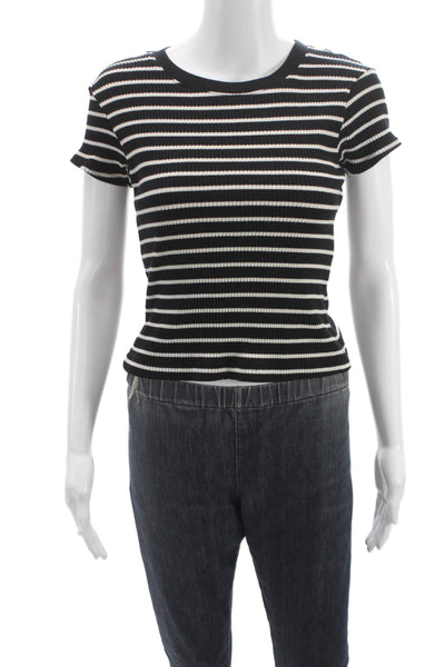 Perfect White Tee Womens Striped Black Crewneck Short Sleeve Tee Size XS
