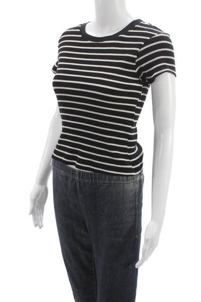 Perfect White Tee Womens Striped Black Crewneck Short Sleeve Tee Size XS
