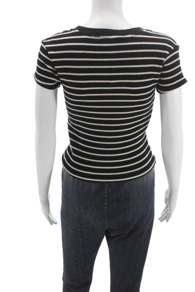 Perfect White Tee Womens Striped Black Crewneck Short Sleeve Tee Size XS
