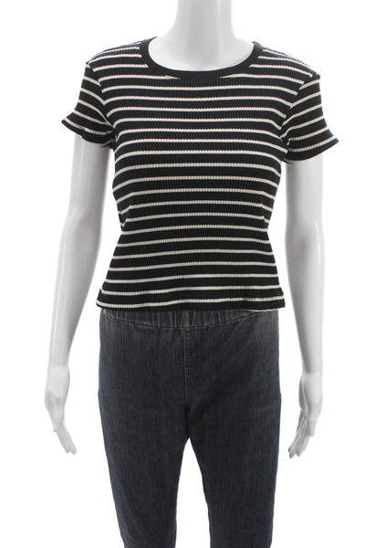 Perfect White Tee Womens Black Striped Basic Crew Short Sleeve T-Shirt Size S