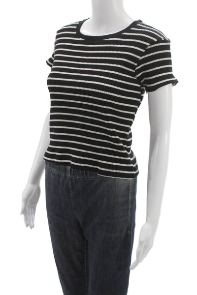 Perfect White Tee Womens Black Striped Basic Crew Short Sleeve T-Shirt Size S