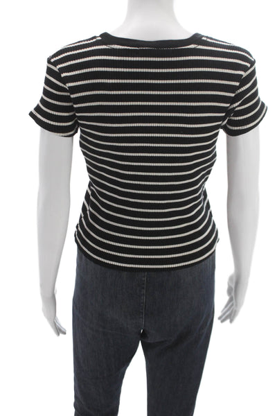 Perfect White Tee Womens Black Striped Basic Crew Short Sleeve T-Shirt Size S