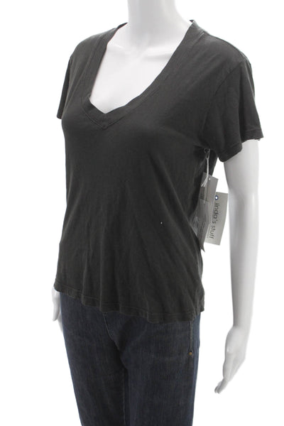 Perfect White Tee Womens Basic Gray V-Neck Cotton Short Sleeve T-Shirt Size XS