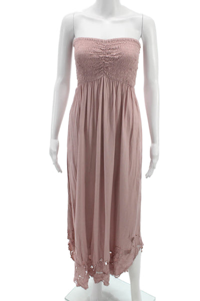 Tiare Hawaii Women Maxi Dress Pink Strapless 100% Rayon Bohemian Size S