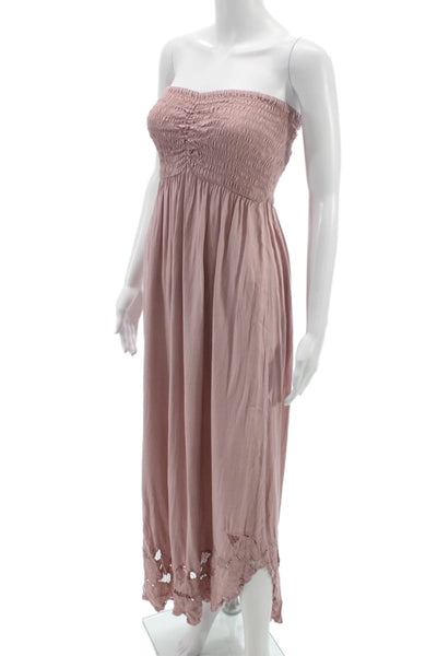 Tiare Hawaii Women Maxi Dress Pink Strapless 100% Rayon Bohemian Size S