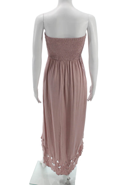 Tiare Hawaii Women Maxi Dress Pink Strapless 100% Rayon Bohemian Size S