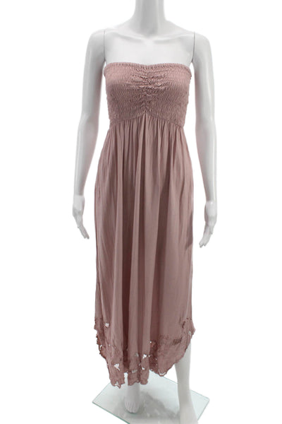 Tiare Hawaii Women Maxi Dress Pink Rayon Square Neck Sleeveless Pullover Size S