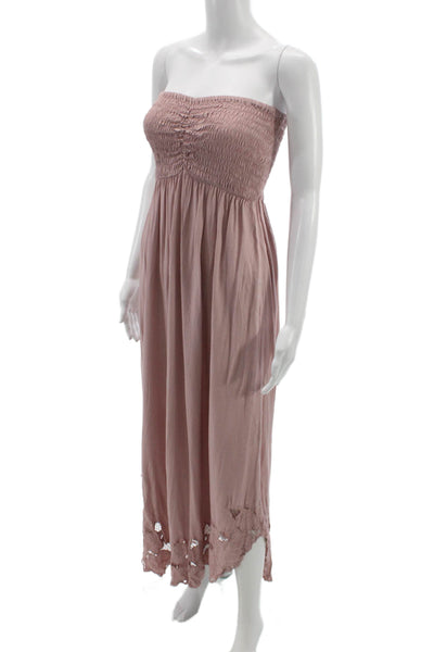 Tiare Hawaii Women Maxi Dress Pink Rayon Square Neck Sleeveless Pullover Size S
