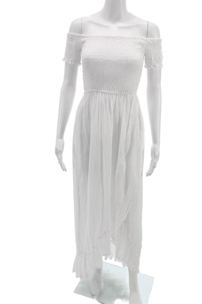 Tiare Hawaii Women Off Shoulder Cotton Maxi Dress White Boho S/S Size One Size