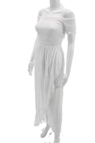 Tiare Hawaii Women Off Shoulder Cotton Maxi Dress White Boho S/S Size One Size