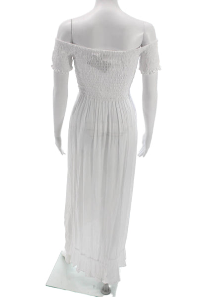 Tiare Hawaii Women Off Shoulder Cotton Maxi Dress White Boho S/S Size One Size