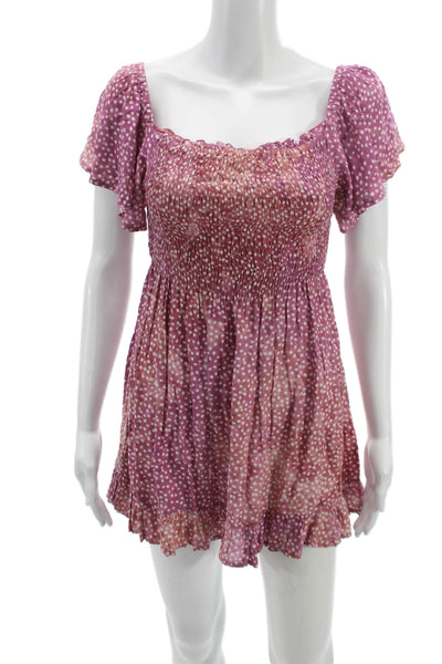 Tiare Hawaii Womens Pink Polka Dot Mini Dress Square Neck Short Sleeve Size One