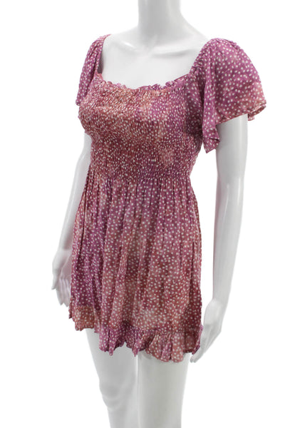 Tiare Hawaii Womens Pink Polka Dot Mini Dress Square Neck Short Sleeve Size One