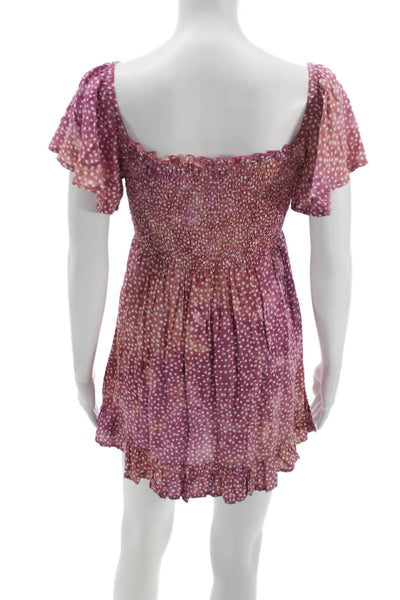 Tiare Hawaii Womens Pink Polka Dot Mini Dress Square Neck Short Sleeve Size One