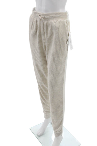 Splendid Womens Jogger Pants Beige Ribbed Knit Striped Drawstring Size XS