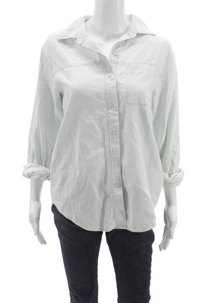 Splendid Womens Basic Button-Up Blue Cotton Blend Collared Long Sleeve Size XS