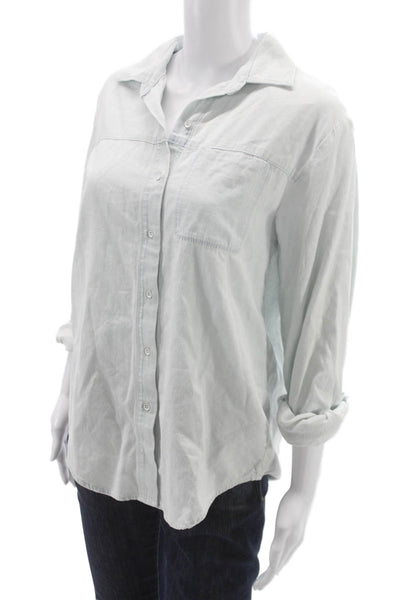 Splendid Womens Basic Button-Up Blue Cotton Blend Collared Long Sleeve Size XS