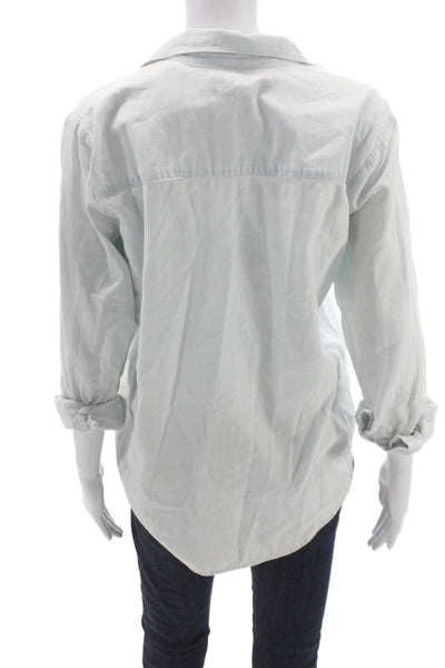 Splendid Womens Basic Button-Up Blue Cotton Blend Collared Long Sleeve Size XS