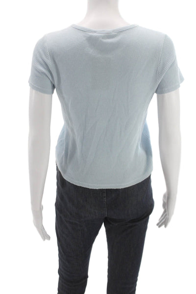 Splendid Women Blue Waffle Knit Henley Button Basic T-Shirt Size S