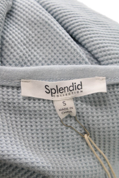 Splendid Women Blue Waffle Knit Henley Button Basic T-Shirt Size S