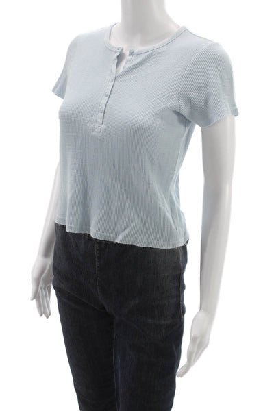 Splendid Womens Basic Henley T Shirt Blue Cotton Blend Short Sleeve Size XS