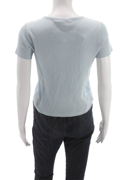 Splendid Womens Basic Henley T Shirt Blue Cotton Blend Short Sleeve Size XS