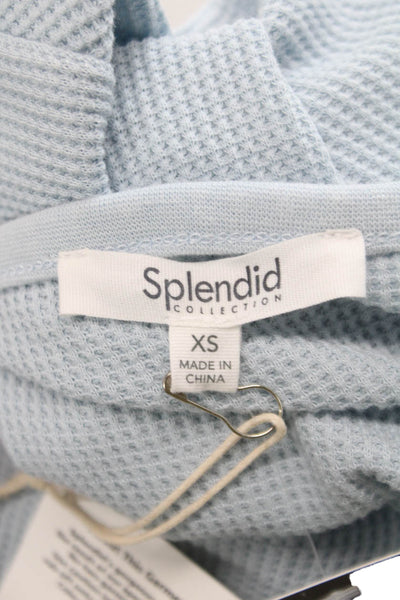 Splendid Womens Basic Henley T Shirt Blue Cotton Blend Short Sleeve Size XS